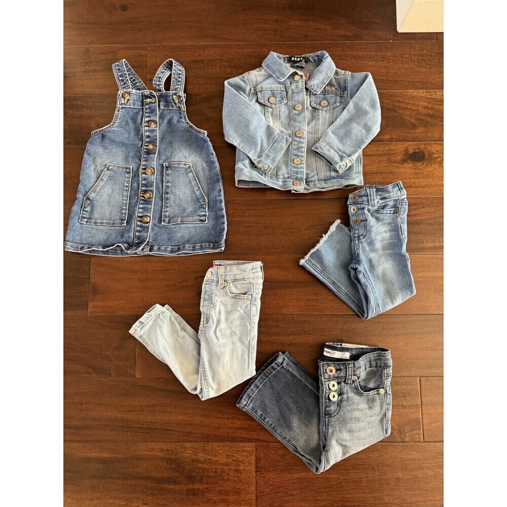 Girls 2T Denim Bundle 3 jean bottom 1 jacket 1 dress DKNY 7mankind jessica simp